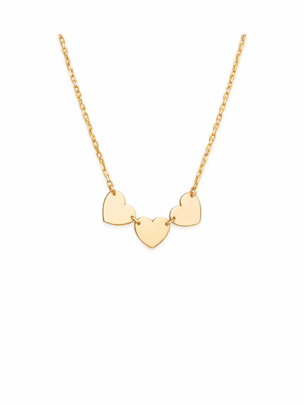 3 Gold hearts-shaped necklace on a white background