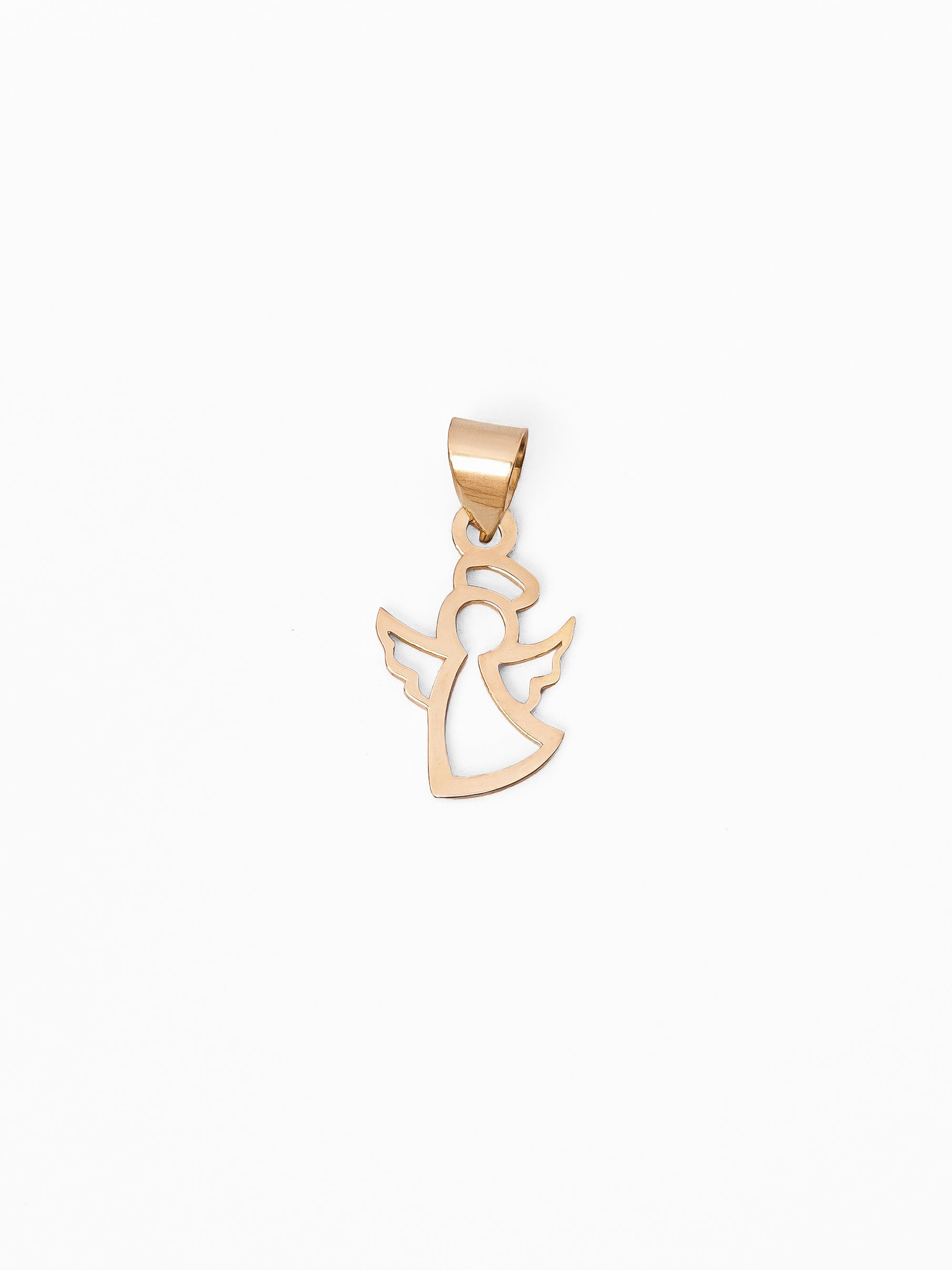 Gold angel pendant on a white background