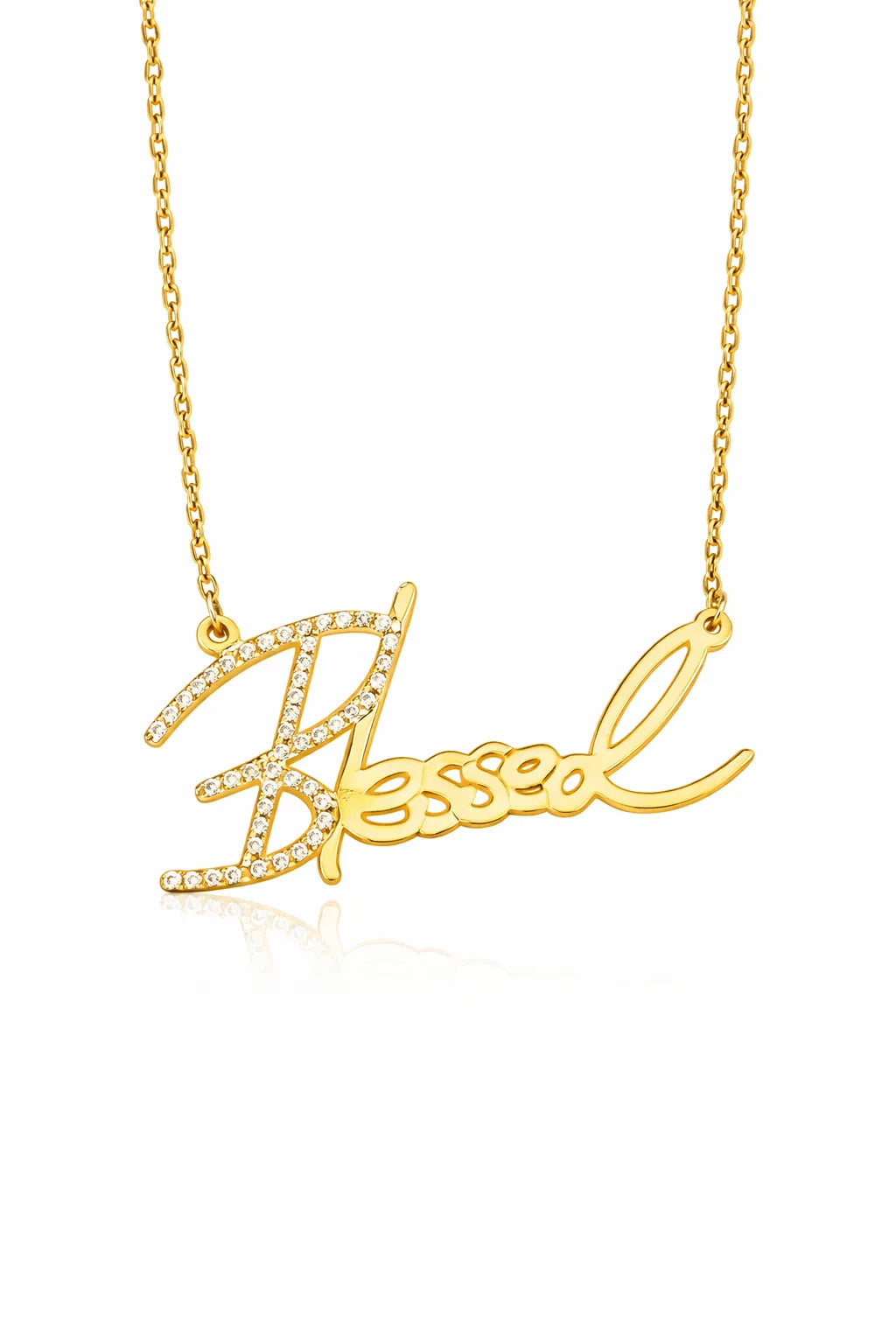 Blessed Script Necklace - Yellow Gold-Plated Silver 925
