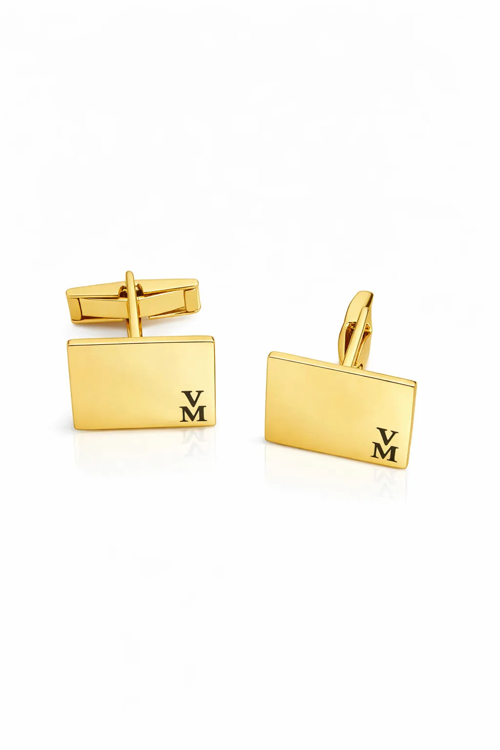 Elegant Rectangular Monogram - Yellow Gold-Plated Silver 925