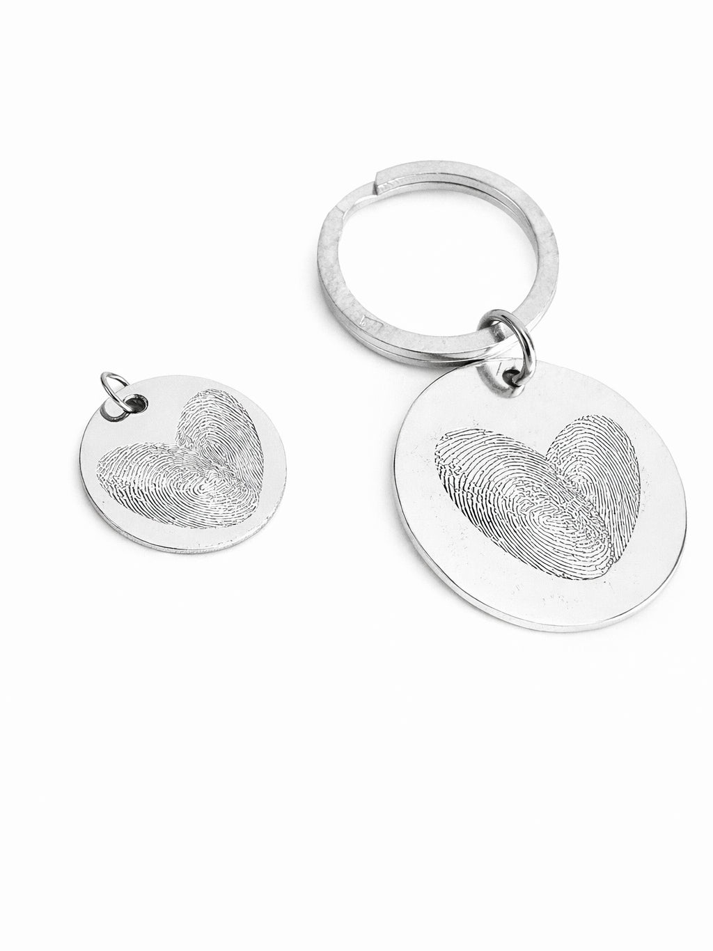 Fingerprint Heart Necklace and Keychain Set