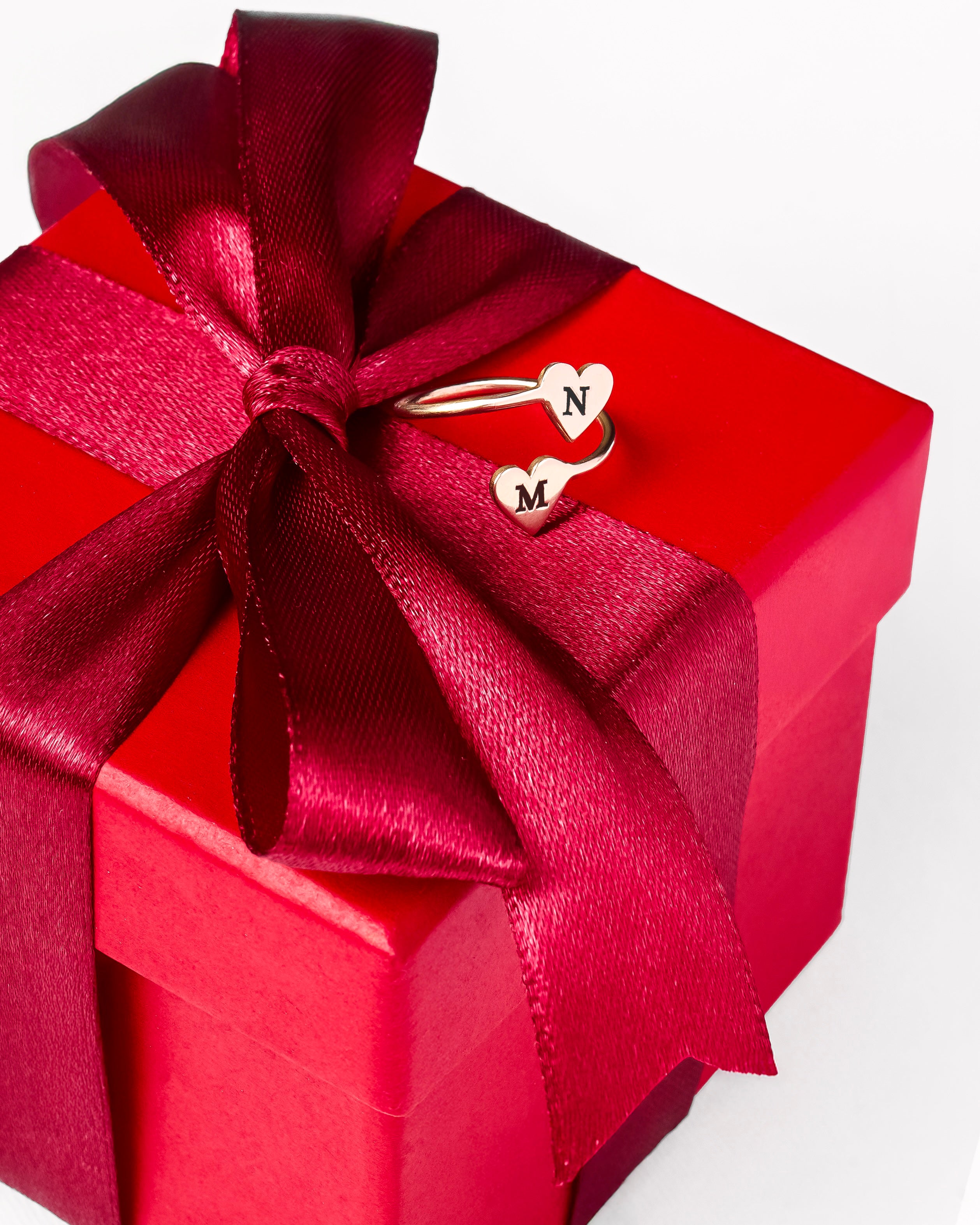 Double Heart Initial Ring