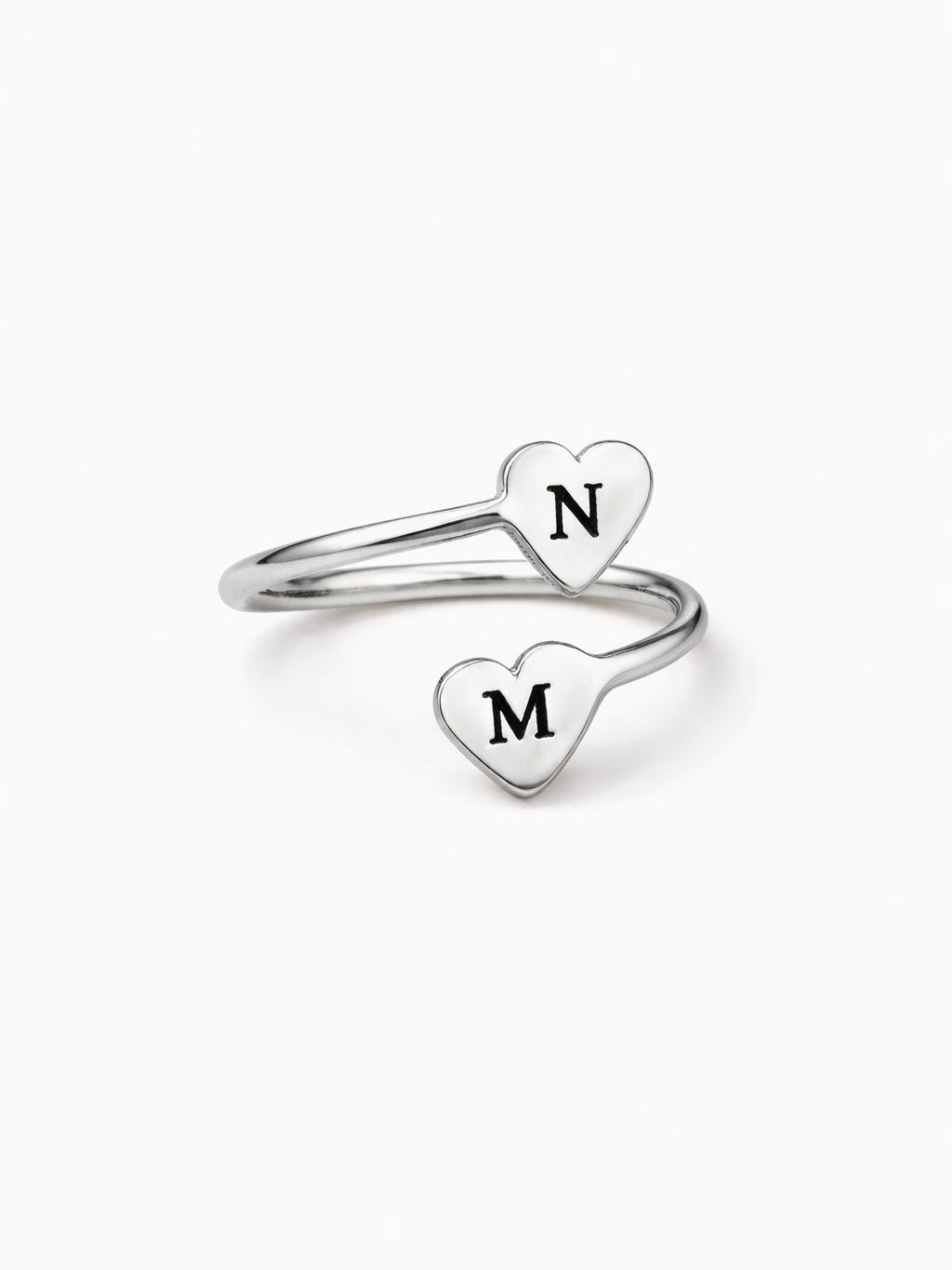 Double Heart Initial Ring