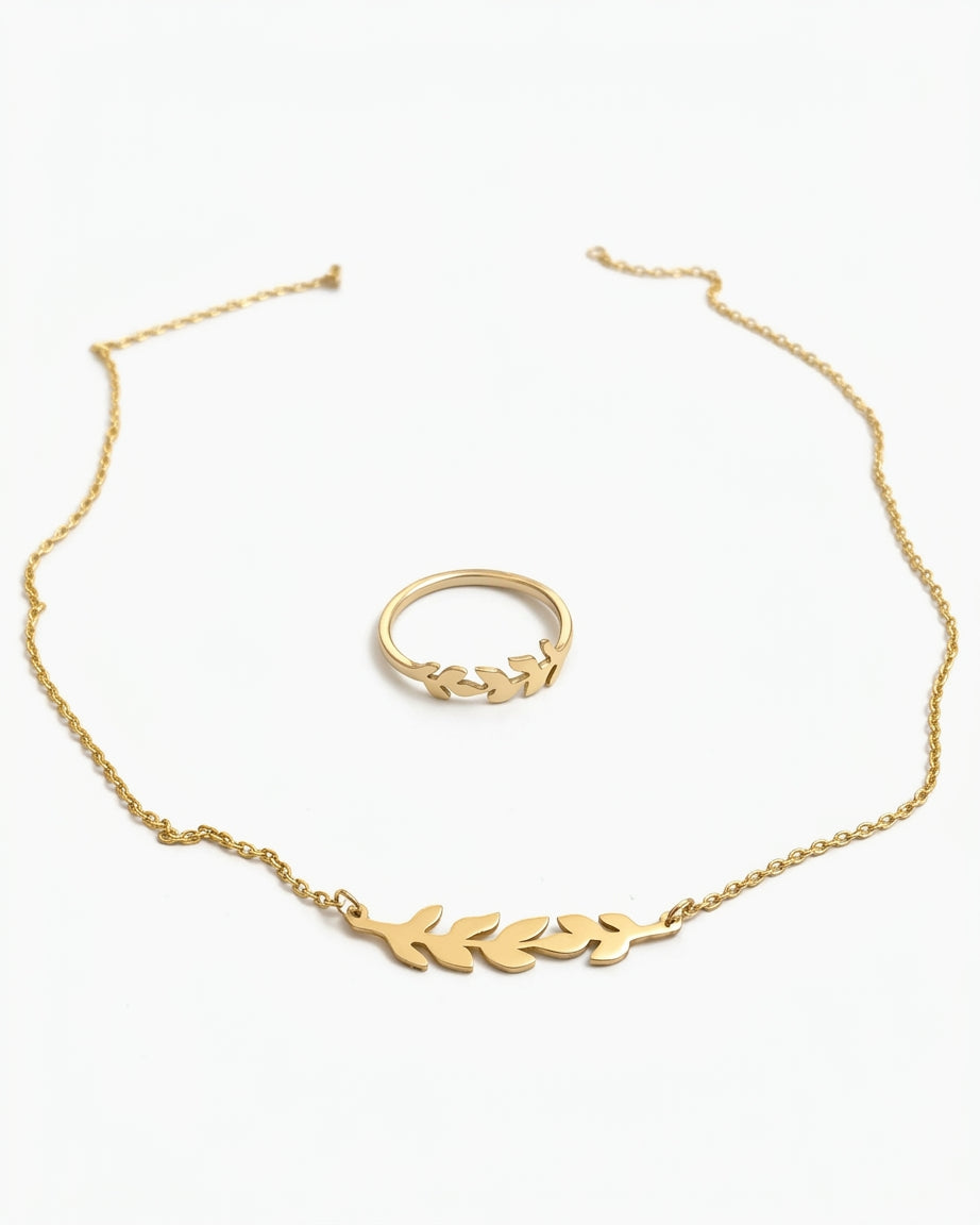 Olive Leaf Necklace & Ring Set