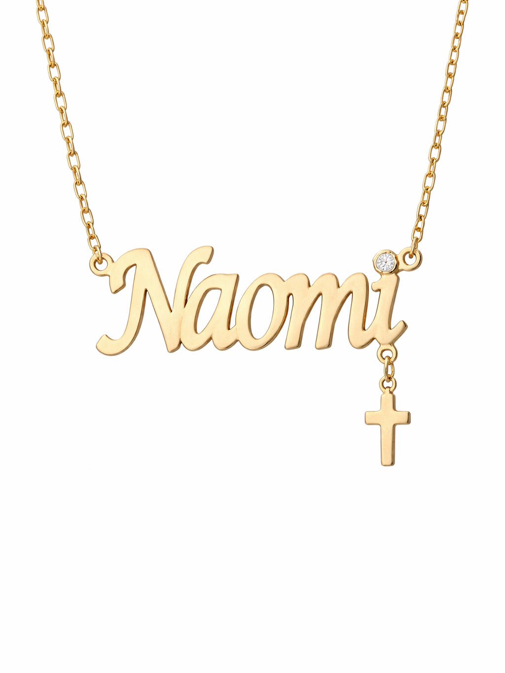 Personalized Necklace with Name, Stone & Cross