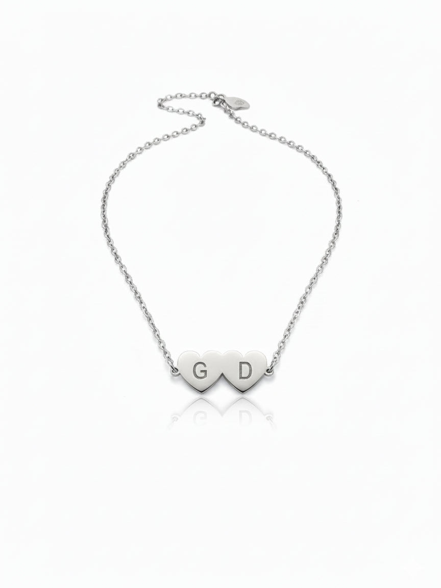 Personalized Two Hearts Necklace with Initials