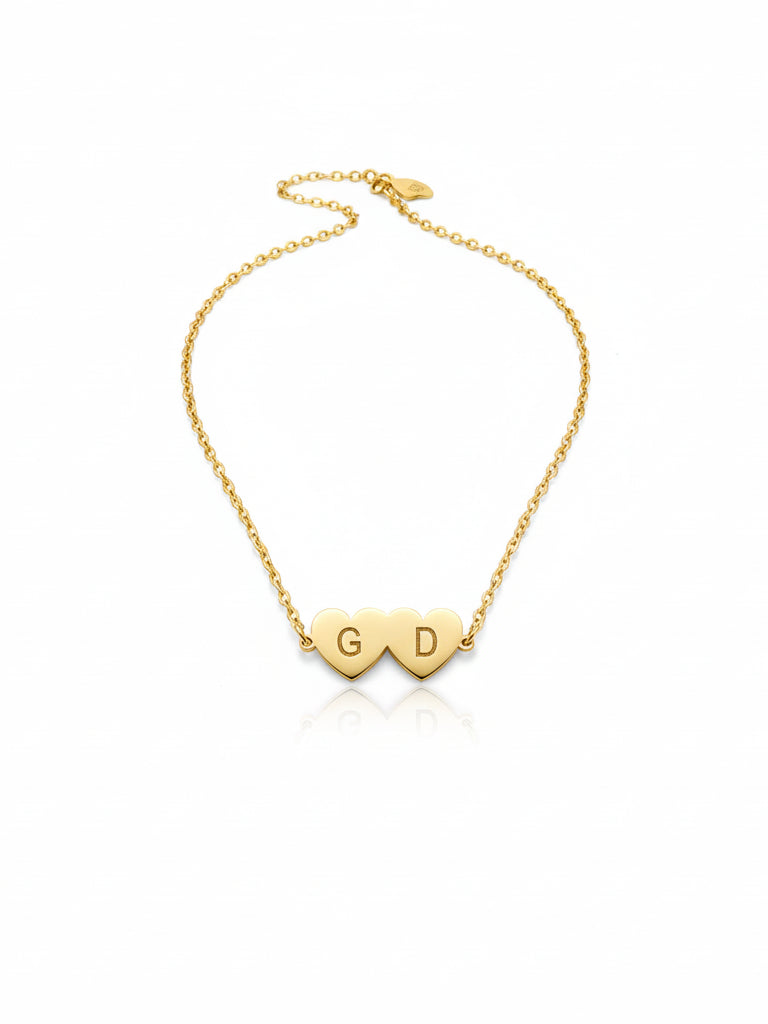 Personalized Two Hearts Necklace with Initials