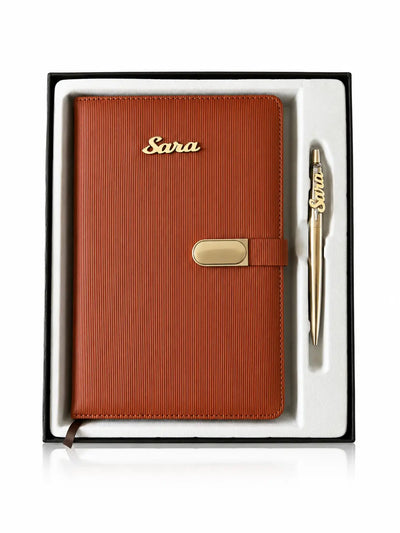 Personalized Agenda & Parker Pen Gift Set (Brown)