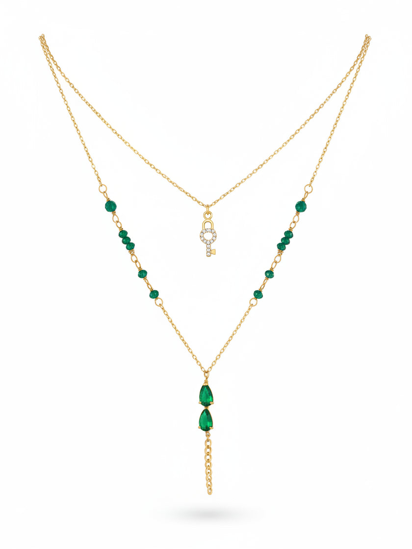 Emerald Stones Layered Necklace