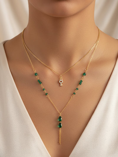Emerald Stones Layered Necklace
