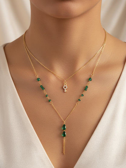 Emerald Stones Layered Necklace