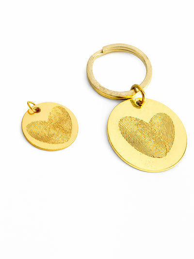 Fingerprint Heart Necklace and Keychain Set