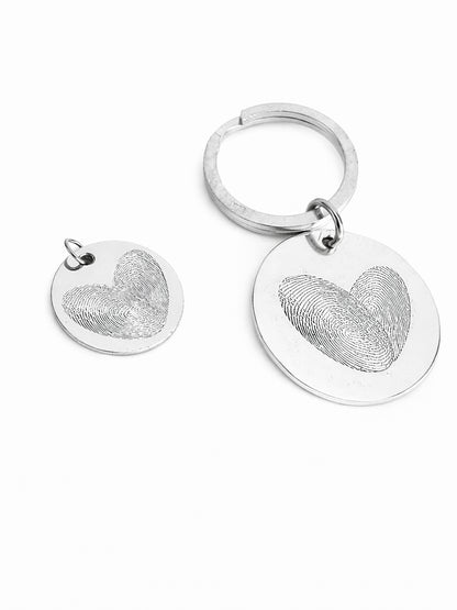 Fingerprint Heart Necklace and Keychain Set