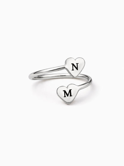 Double Heart Initial Ring