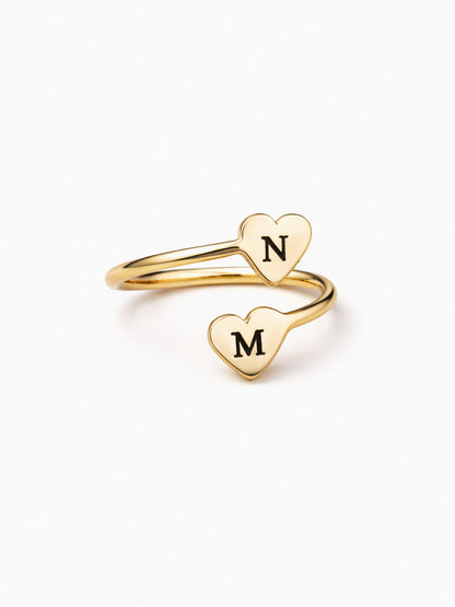 Double Heart Initial Ring