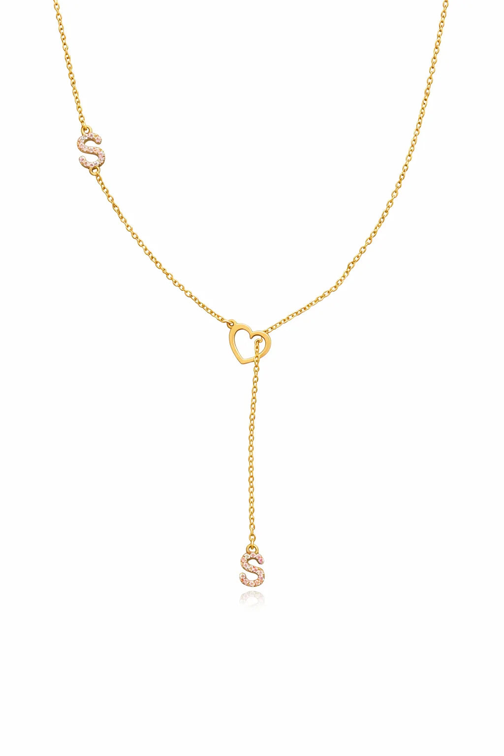 Heart and Initials Necklace - Yellow Gold-Plated Silver 925
