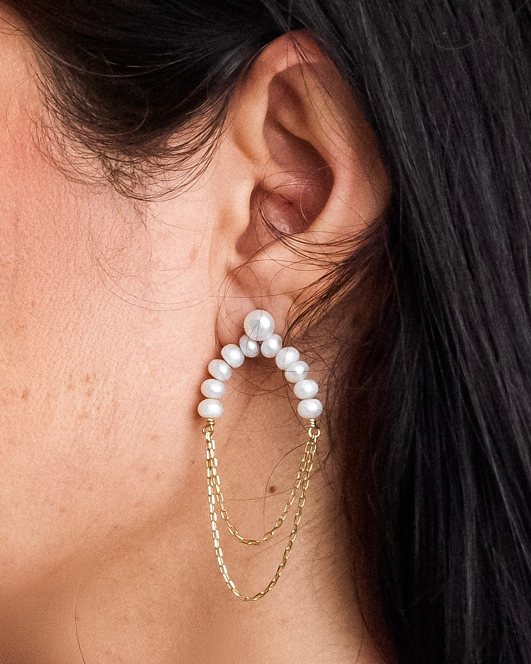 Pearls Arch Chain Drop Earrings
