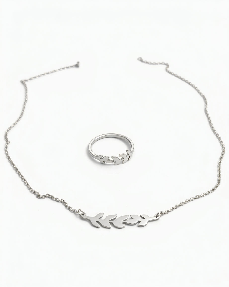 Olive Leaf Necklace & Ring Set
