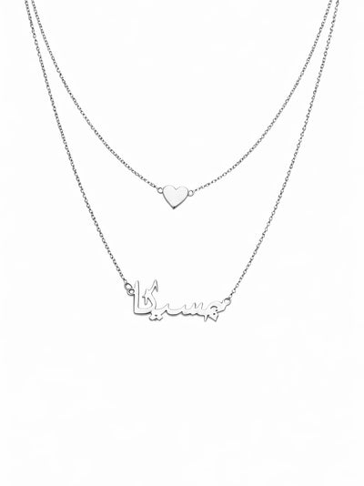 Personalized Double Layer Necklace with Names & Heart