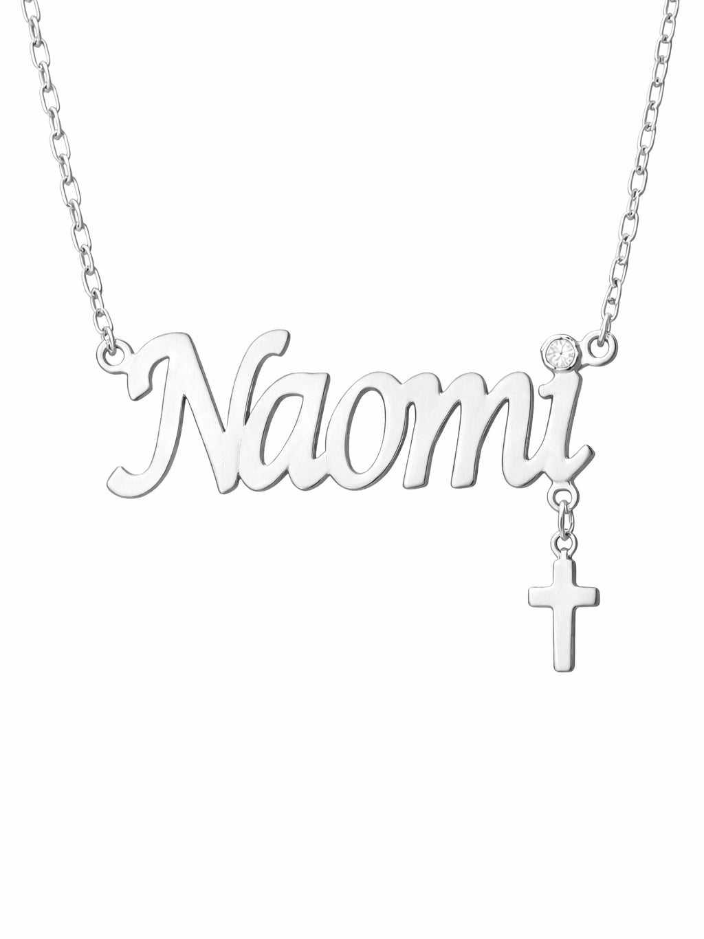Personalized Necklace with Name, Stone & Cross