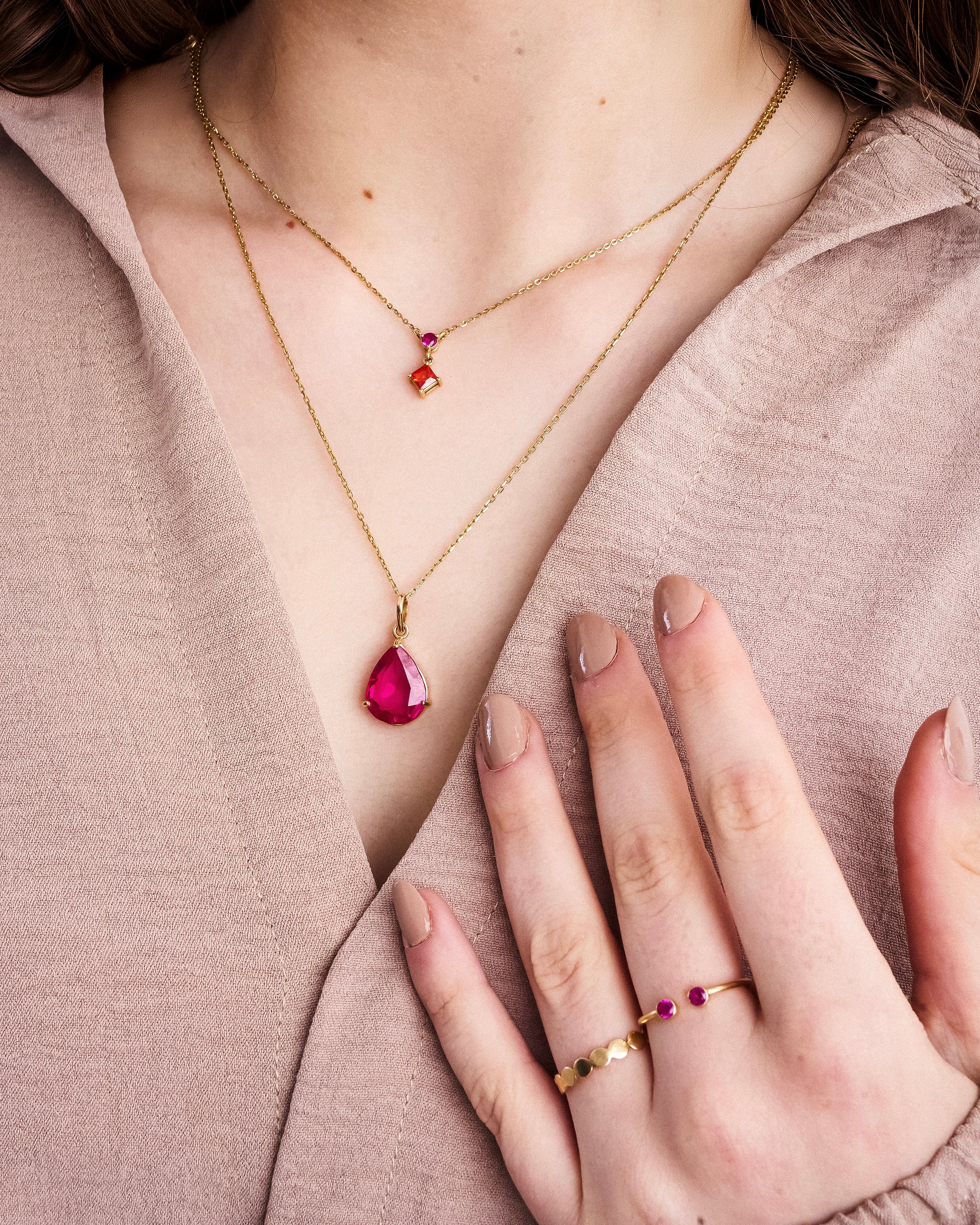 Ruby Drop Layered Necklace