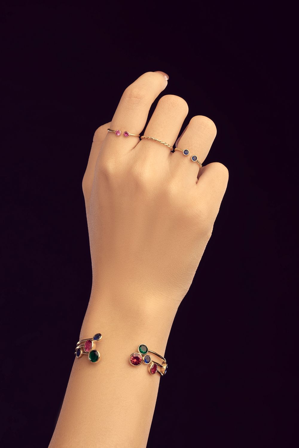 Multi-Stone Open Cuff Bracelet