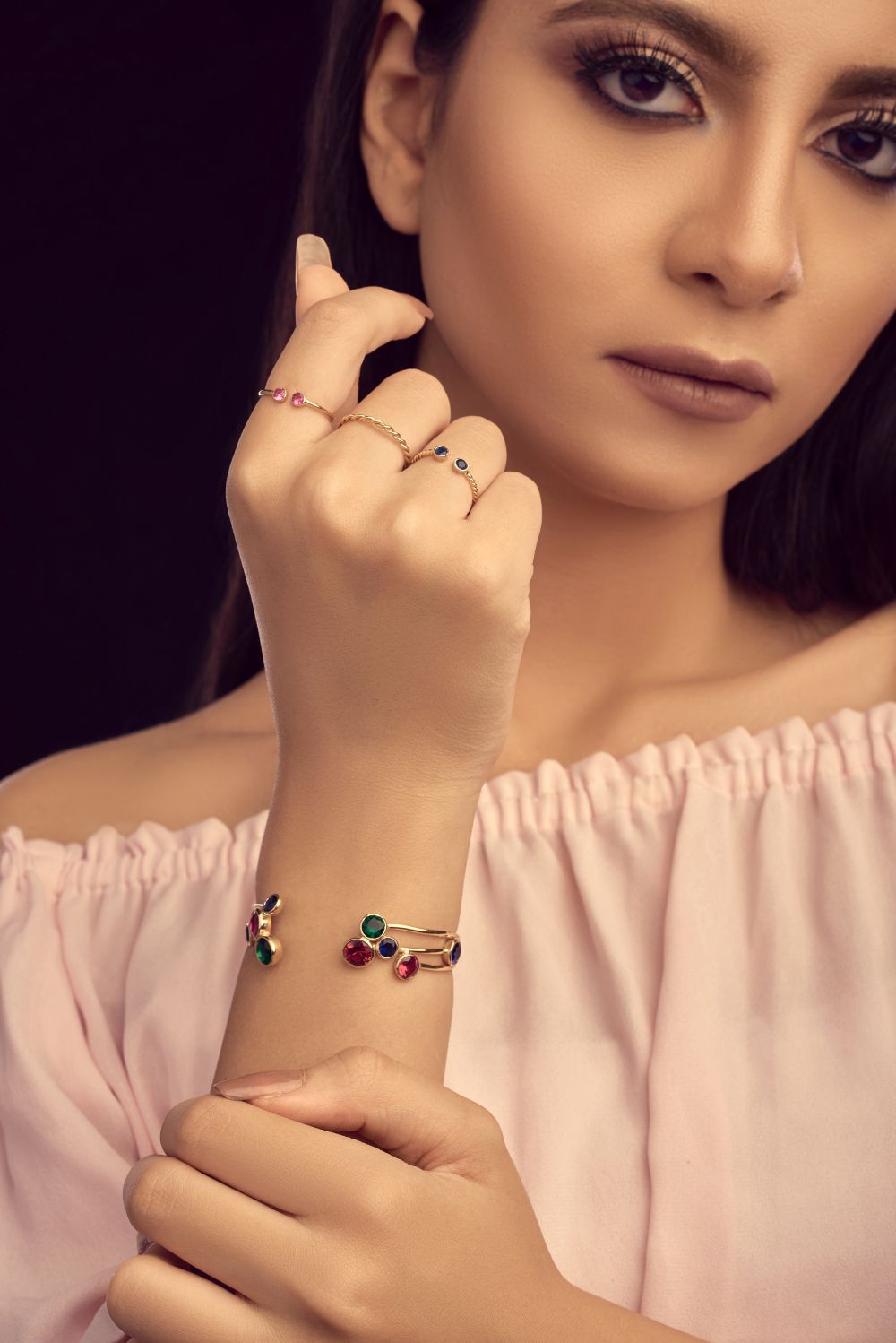 Multi-Stone Open Cuff Bracelet